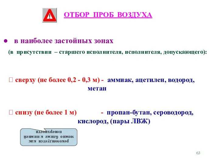 ОТБОР ПРОБ ВОЗДУХА в наиболее застойных зонах (в присутствии – старшего