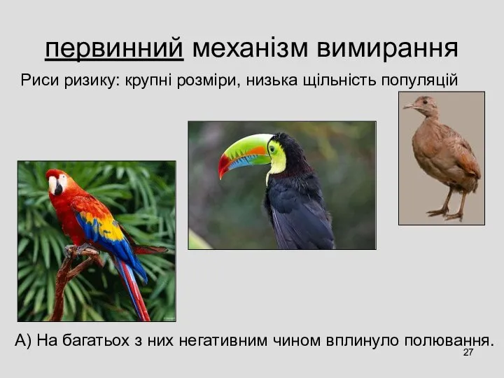 первинний механізм вимирання А) На багатьох з них негативним чином вплинуло