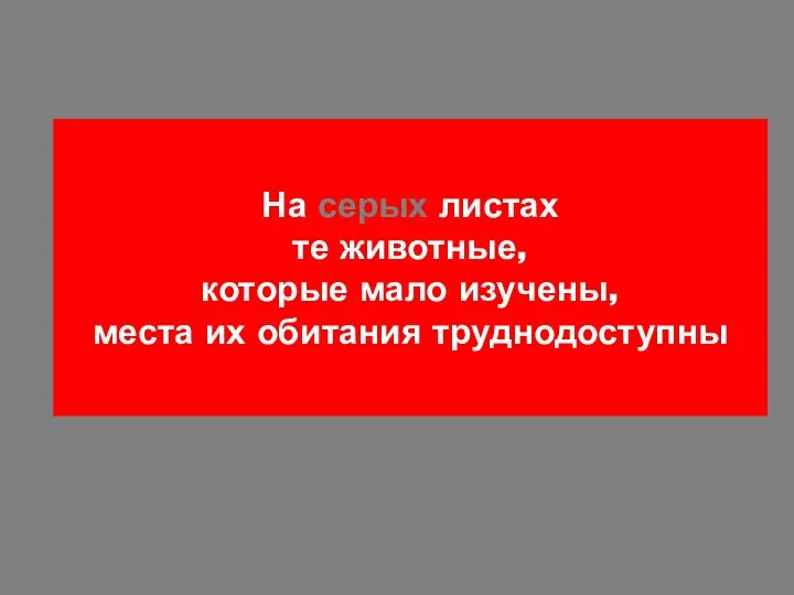 На серых листах те животные, которые мало изучены, места их обитания труднодоступны