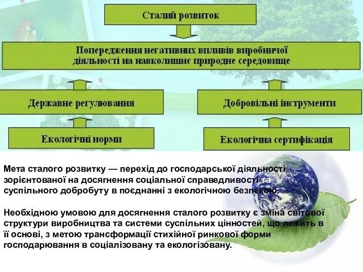 Мета сталого розвитку — перехід до господарської діяльності, зорієнтованої на досягнення