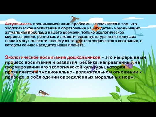 Актуальность поднимаемой нами проблемы заключается в том, что экологическое воспитание и