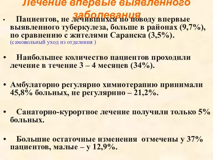 Лечение впервые выявленного заболевания Пациентов, не лечившихся по поводу впервые выявленного