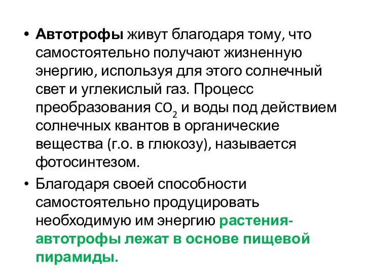 Автотрофы живут благодаря тому, что самостоятельно получают жизненную энергию, используя для