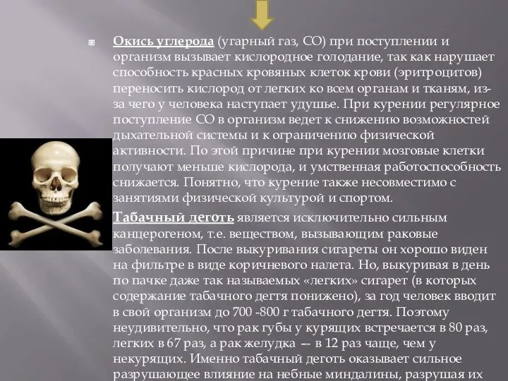 Окись углерода (угарный газ, СО) при поступлении и организм вызывает кислородное