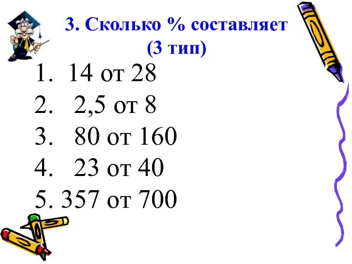 3. Сколько % составляет (3 тип) 14 от 28 2,5 от