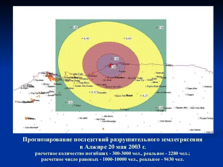 Прогнозирование последствий разрушительного землетрясения в Алжире 20 мая 2003 г. расчетное