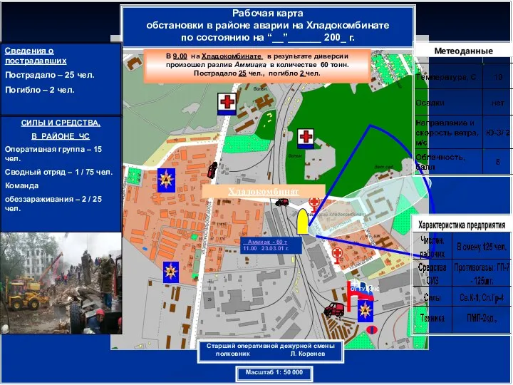 Масштаб 1: 50 000 Рабочая карта обстановки в районе аварии на