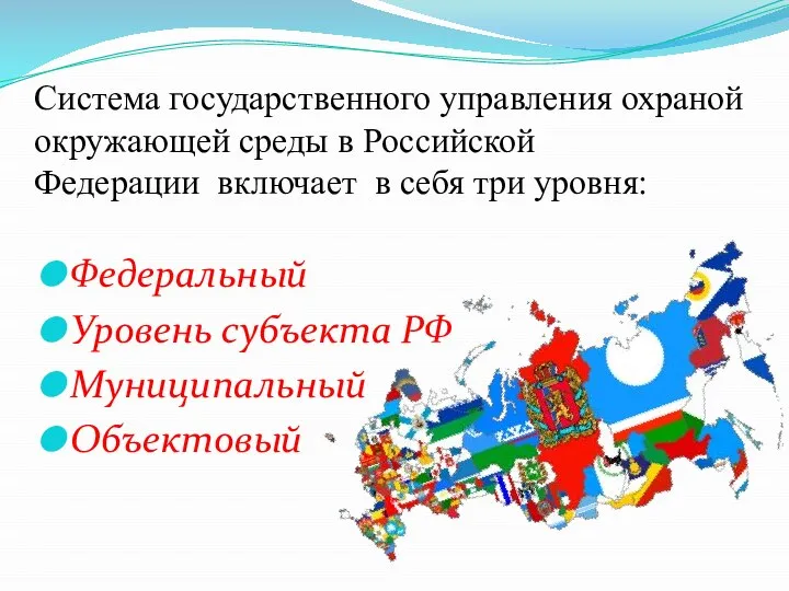 Система государственного управления охраной окружающей среды в Российской Федерации включает в