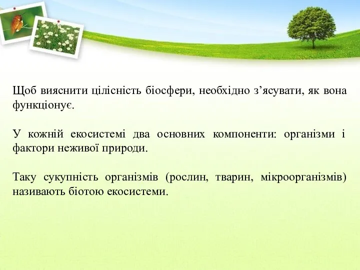 Щоб вияснити цілісність біосфери, необхідно з’ясувати, як вона функціонує. У кожній