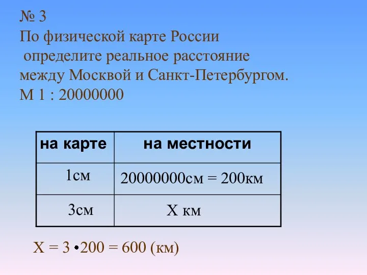 № 3 По физической карте России определите реальное расстояние между Москвой