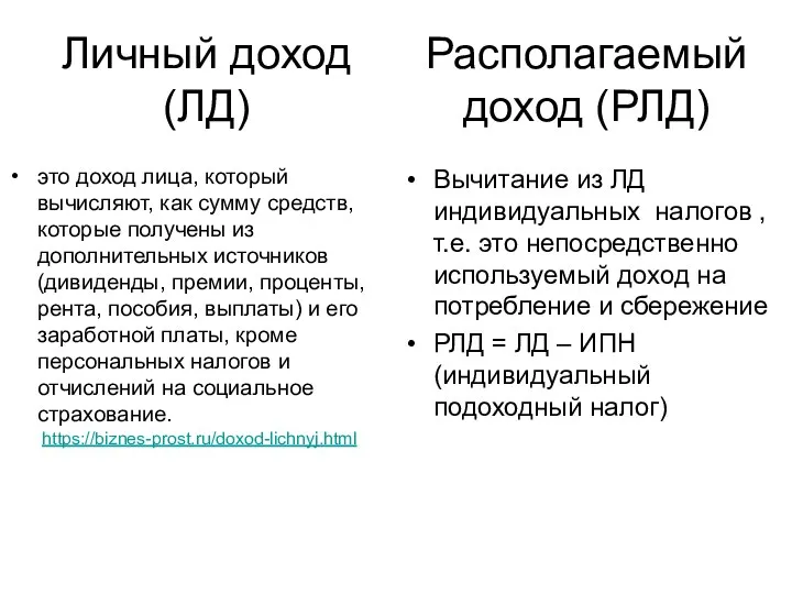 Личный доход (ЛД) это доход лица, который вычисляют, как сумму средств,