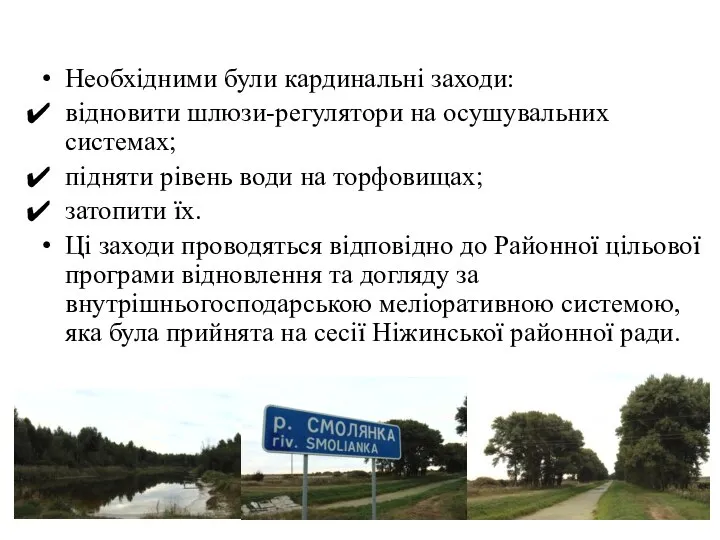 Необхідними були кардинальні заходи: відновити шлюзи-регулятори на осушувальних системах; підняти рівень