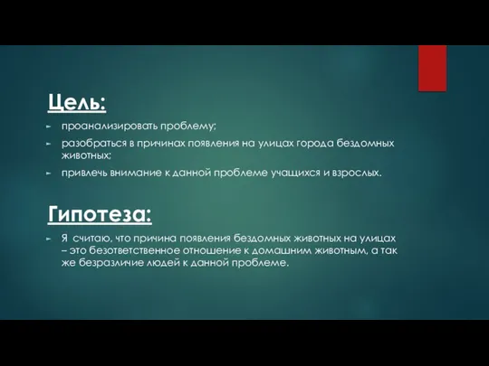 Цель: проанализировать проблему; разобраться в причинах появления на улицах города бездомных