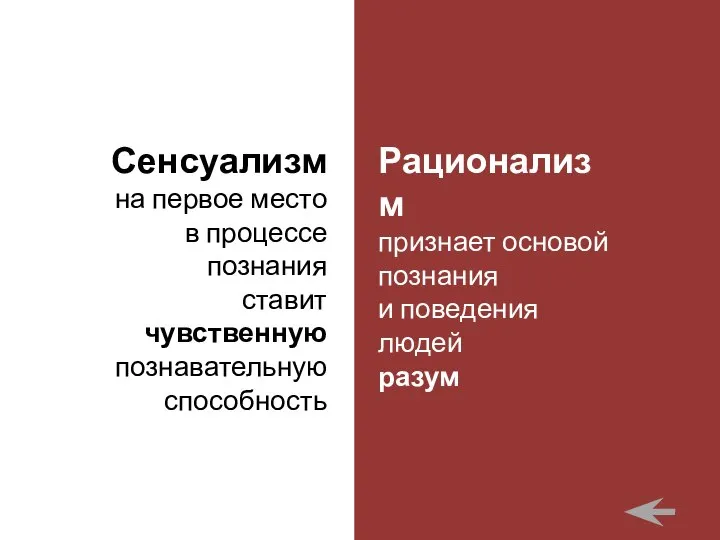 Сенсуализм на первое место в процессе познания ставит чувственную познавательную способность