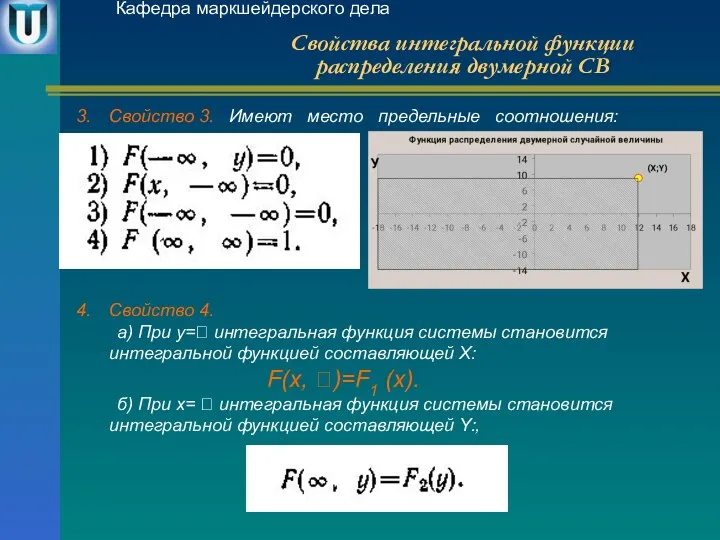 Свойства интегральной функции распределения двумерной СВ Кафедра маркшейдерского дела Свойство 3.