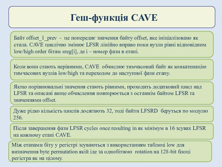 Геш-функція CAVE Байт offset_1_prev - це попереднє значення байту offset, яке