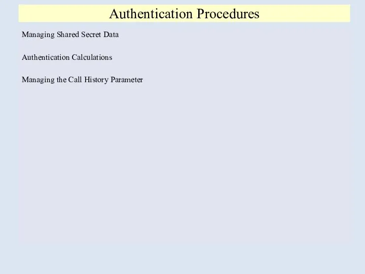 Authentication Procedures Managing Shared Secret Data Authentication Calculations Managing the Call History Parameter