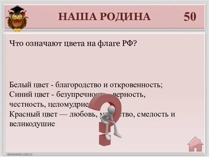 НАША РОДИНА 50 Белый цвет - благородство и откровенность; Синий цвет