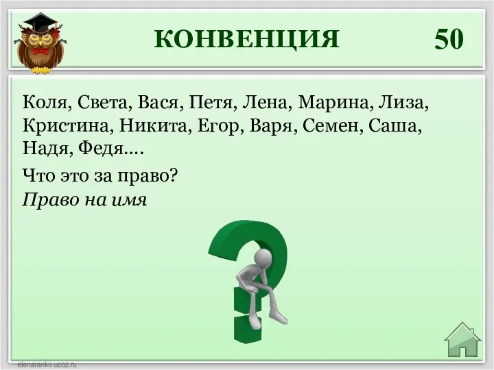 КОНВЕНЦИЯ 50 Право на имя Коля, Света, Вася, Петя, Лена, Марина,