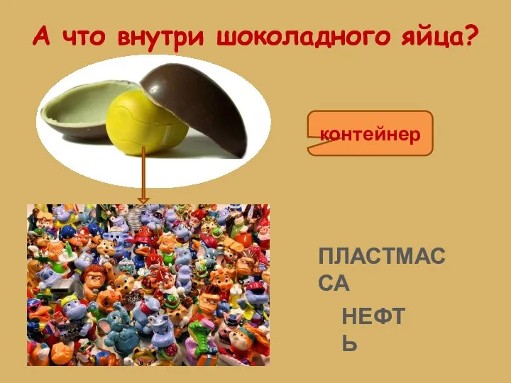 А что внутри шоколадного яйца? ПЛАСТМАССА контейнер НЕФТЬ