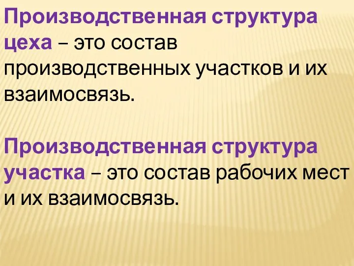 Производственная структура цеха – это состав производственных участков и их взаимосвязь.