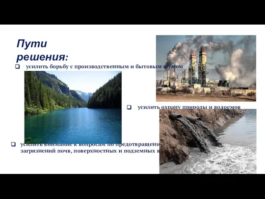 Пути решения: усилить борьбу с производственным и бытовым шумом усилить охрану