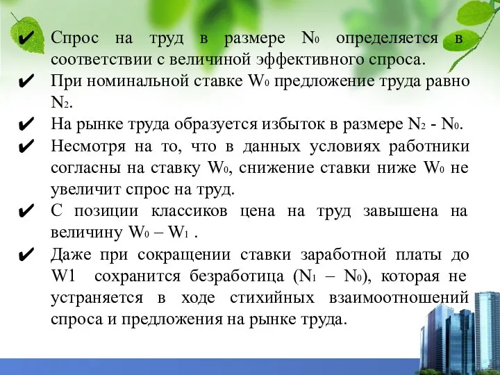 Спрос на труд в размере N0 определяется в соответствии с величиной