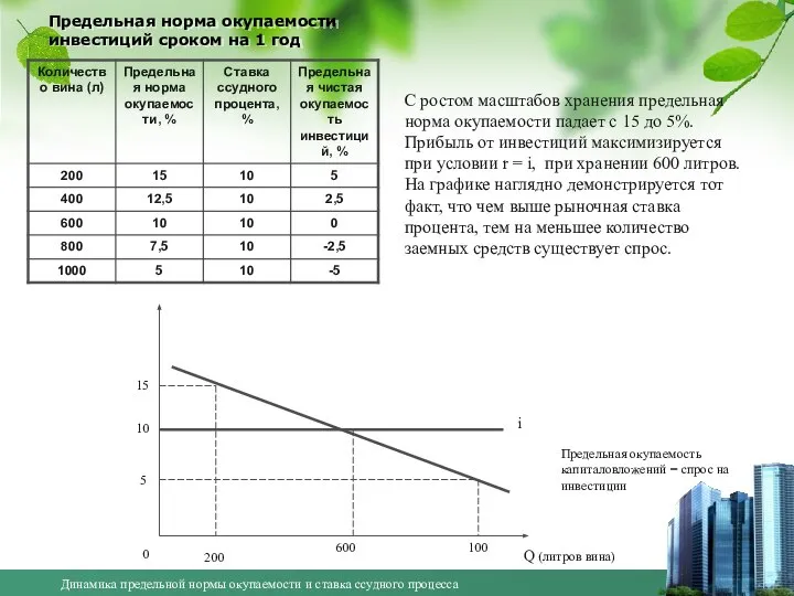 Предельная норма окупаемости инвестиций сроком на 1 год С ростом масштабов