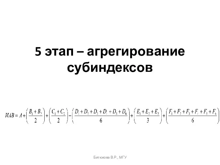 5 этап – агрегирование субиндексов Битюкова В.Р., МГУ