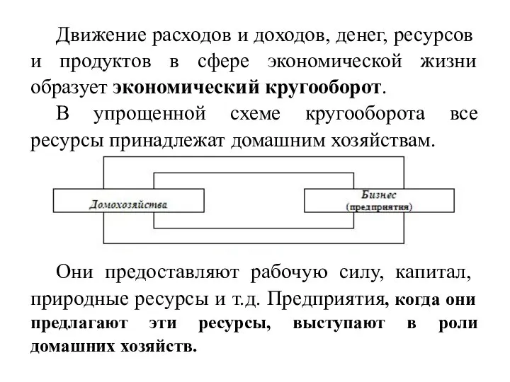 Движение расходов и доходов, денег, ресурсов и продуктов в сфере экономической