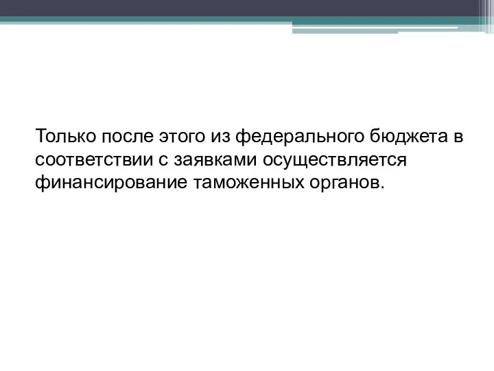 Только после этого из федерального бюджета в соответствии с заявками осуществляется финансирование таможенных органов.