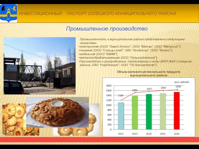 Промышленное производство Промышленность в муниципальном районе представлена следующими отраслями: электронная (ООО