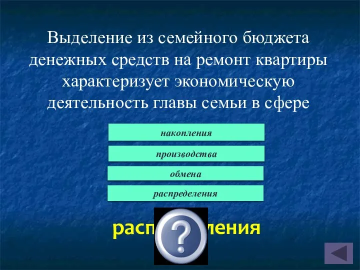 Выделение из семейного бюджета денежных средств на ремонт квартиры характеризует экономическую