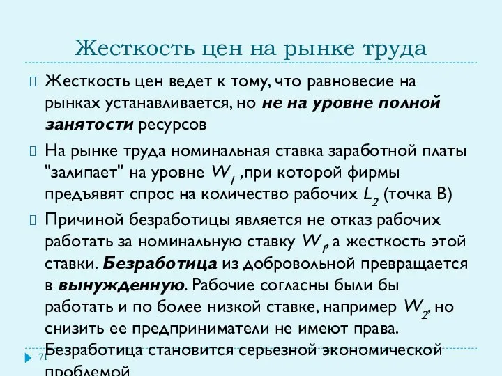 Жесткость цен на рынке труда Жесткость цен ведет к тому, что