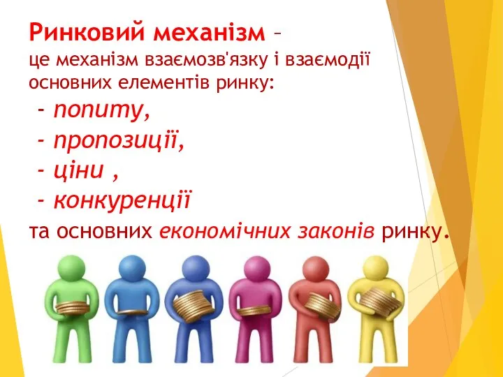 Ринковий механізм – це механізм взаємозв'язку і взаємодії основних елементів ринку: