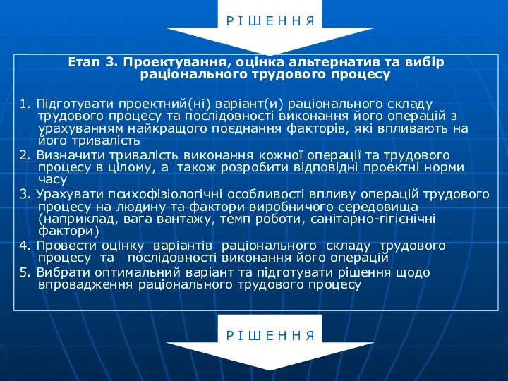 Етап 3. Проектування, оцінка альтернатив та вибір раціонального трудового процесу 1.