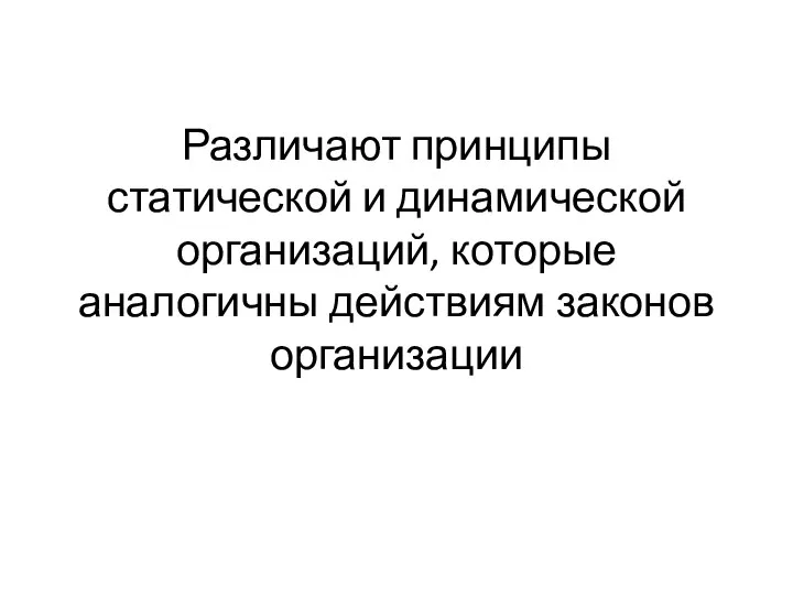 Различают принципы статической и динамической организаций, которые аналогичны действиям законов организации