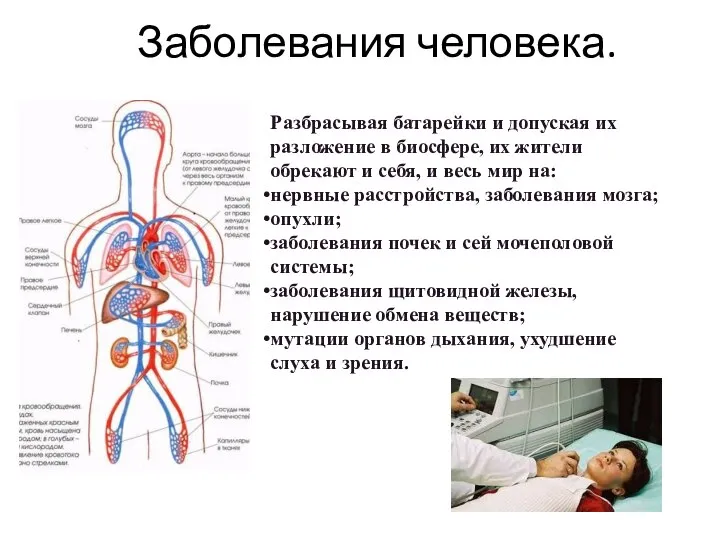 Заболевания человека. Разбрасывая батарейки и допуская их разложение в биосфере, их