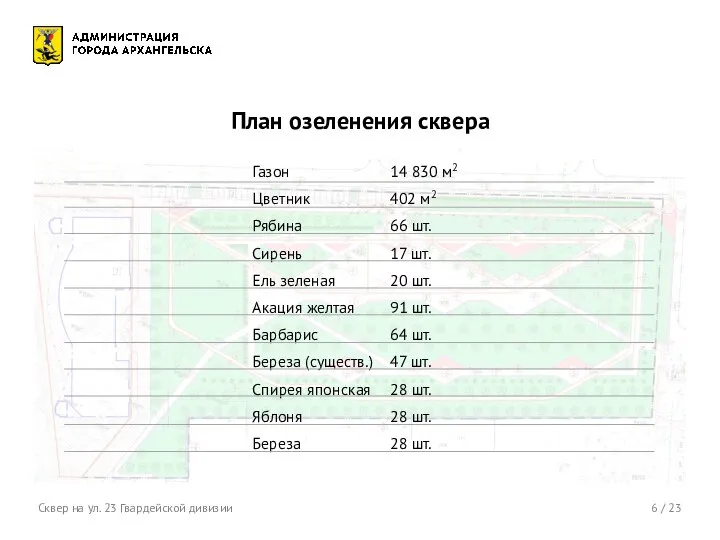 6 / 23 План озеленения сквера Сквер на ул. 23 Гвардейской дивизии