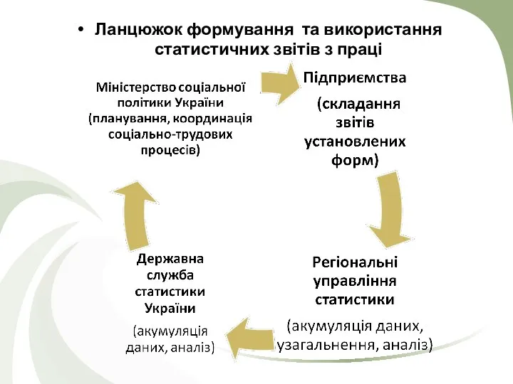 Ланцюжок формування та використання статистичних звітів з праці