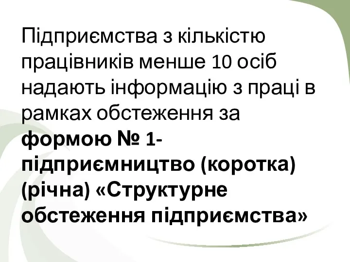 Підприємства з кількістю працівників менше 10 осіб надають інформацію з праці