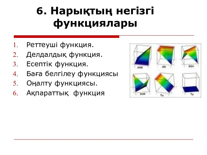 6. Нарықтың негізгі функциялары Реттеуші функция. Делдалдық функция. Есептік функция. Баға