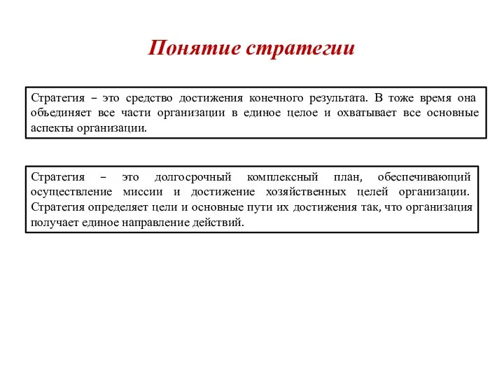 Понятие стратегии Стратегия – это средство достижения конечного результата. В тоже