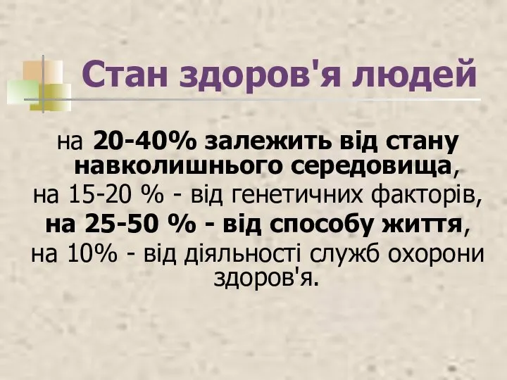 на 20-40% залежить від стану навколишнього середовища, на 15-20 % -