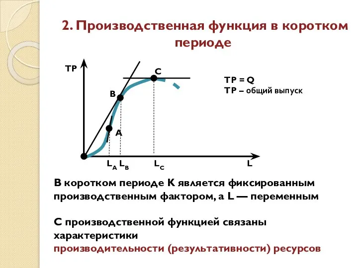 2. Производственная функция в коротком периоде TP A C B LA