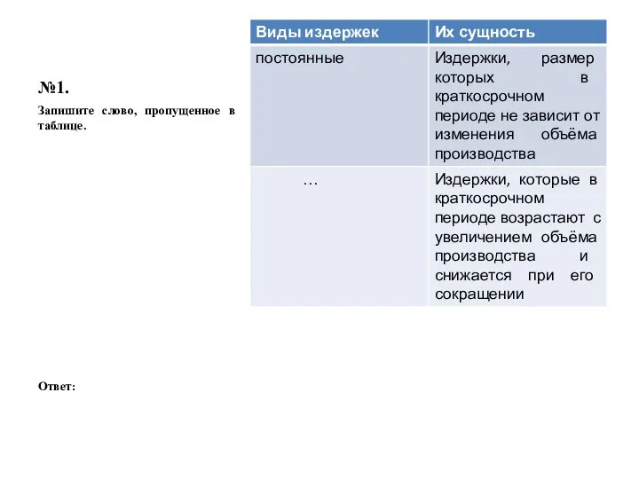 №1. Запишите слово, пропущенное в таблице. Ответ: