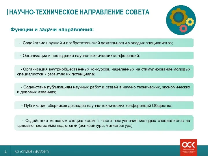 НАУЧНО-ТЕХНИЧЕСКОЕ НАПРАВЛЕНИЕ СОВЕТА - Организация и проведение научно-технических конференций; - Содействие