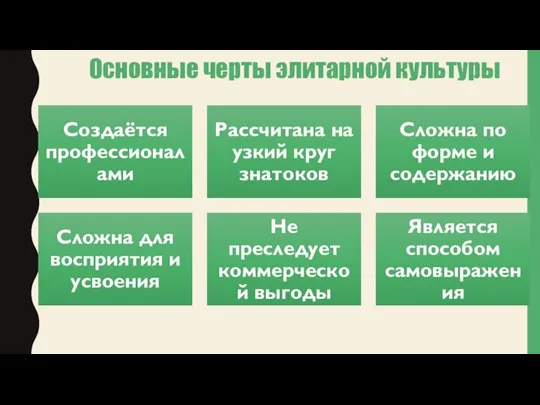 Основные черты элитарной культуры