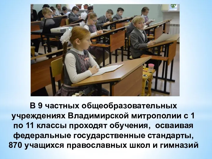 В 9 частных общеобразовательных учреждениях Владимирской митрополии с 1 по 11