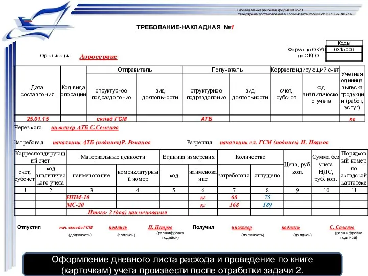 Типовая межотраслевая форма № М-11 Утверждена постановлением Госкомстата России от 30.10.97